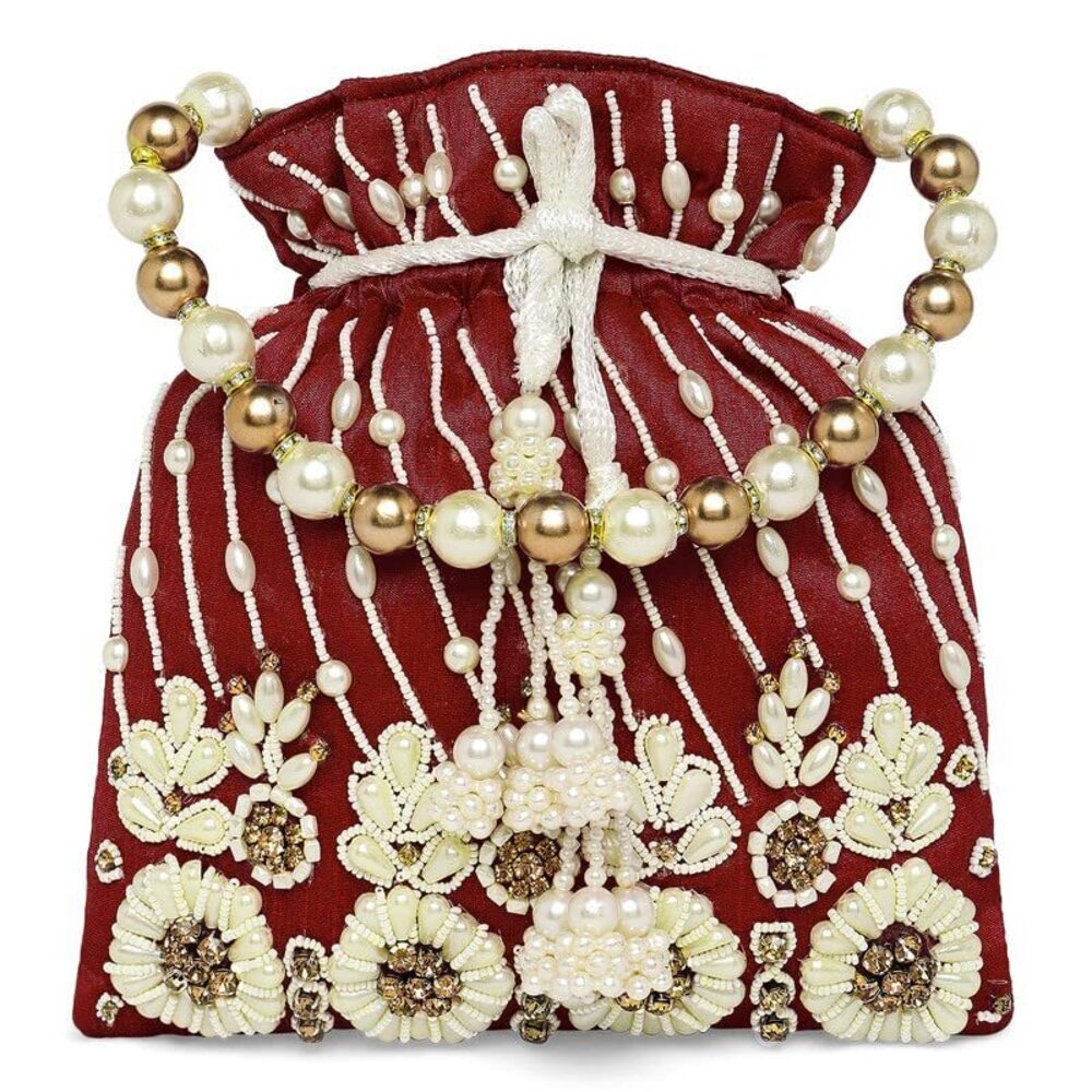 7053 Maroon Potli Purses Gift Handmade Evening Handbag Stylish Bridal